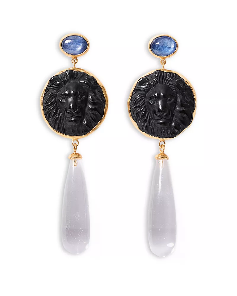 Chan Luu Leon Gemstone Lion Head Drop Earrings