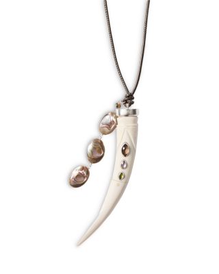 Tusk Gemstone Multi Charm Pendant Necklace, 46"