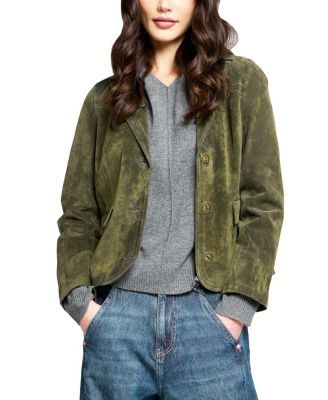 Central Park West Women's Vesper Genuine Suede Topstitch Blazer