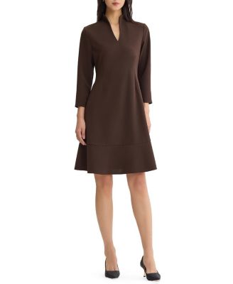  Stretch Deco Crepe Funnel Neck Midi Dress