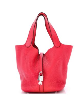 Picotin Lock Leather Bucket Bag