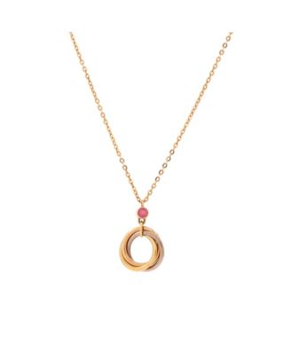  Trinity Pendant Necklace 18K Tricolor Gold with Pink Sapphire, 15.5"