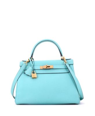 Kelly 28 Handbag Blue Togo with Gold Hardware