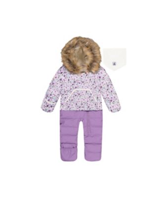 Girls' Mini Flowers Snug Car Seat Fleece Neckwarmer One Piece Snowsuit - Baby, Little Kid