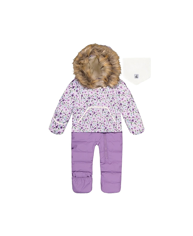 Deux Par Deux Girls' Mini Flowers Snug Car Seat Fleece Neckwarmer One Piece Snowsuit - Baby In Animal Print
