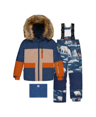  Boys' Play Faux Fur Hood Jacket & Bear Pants Two Piece Snowsuit - Little Kid, Big Kid