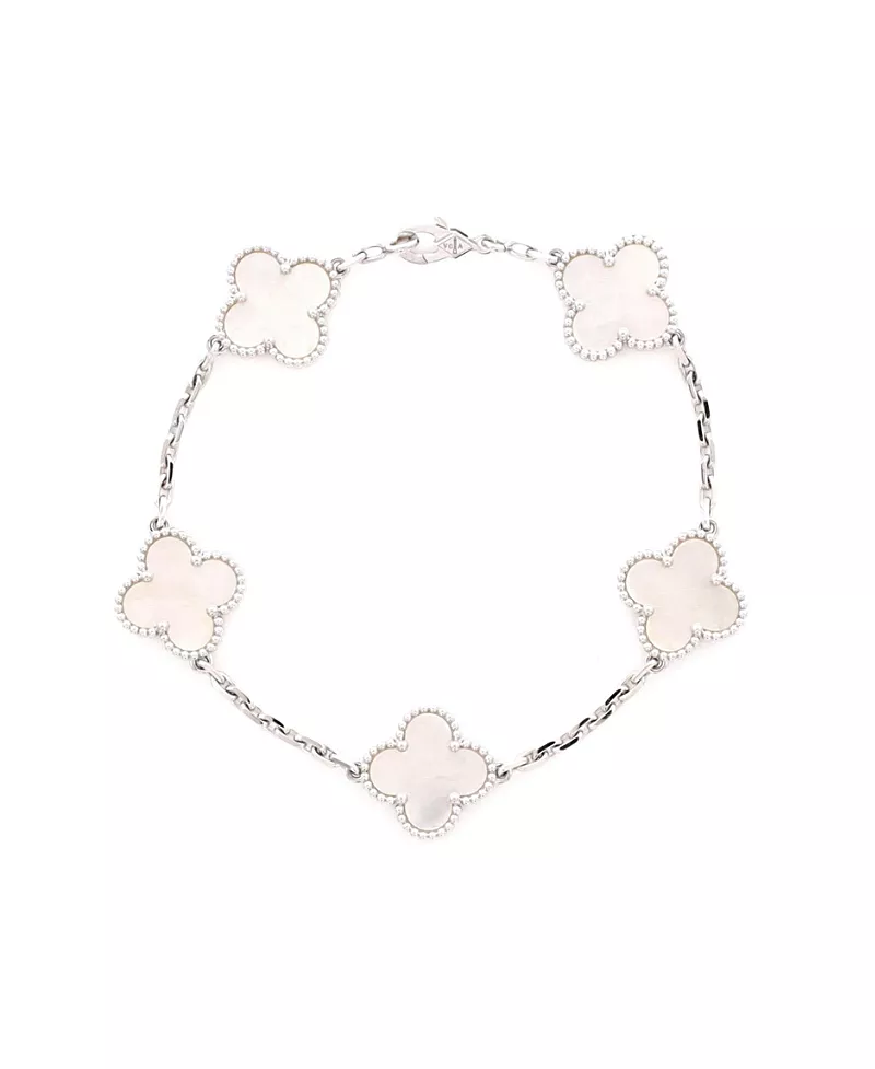 Pre-Owned Van Cleef & Arpels Vintage Alhambra 5 Motifs Bracelet 18K White Gold and Mother of Pearl