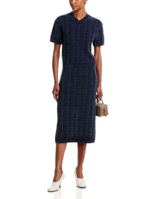 Washed Cable Short Sleeve V Neck Top & Midi Skirt