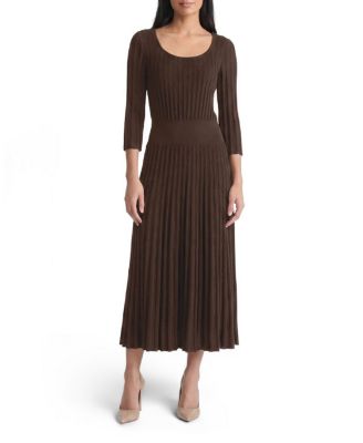  Linear Pointelle Tonal Knit Fit and Flare Midi Dress