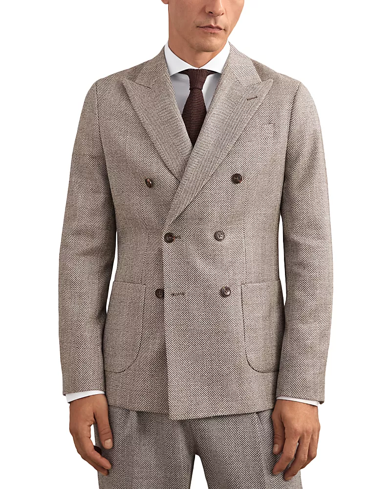 Reiss Pinto Double Breasted Wool Blend Herringbone Blazer