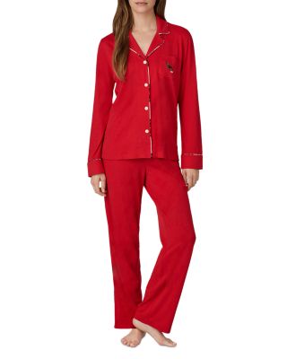 Cotton Blend Classic Knits Notch Collar Long Pants Pajama Set
