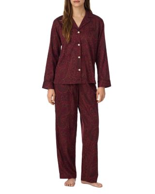 Cotton Blend Sateen Notch Collar Long Pants Pajama Set