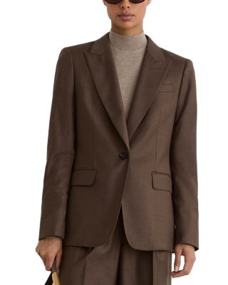 Petite Derby Wool Blend One Button Blazer