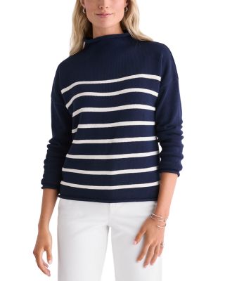 Mock Neck Cotton Nautical Stripe Sweater