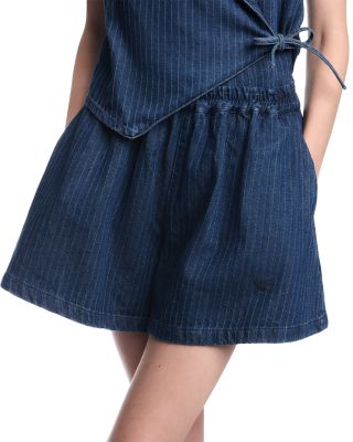 Emporio Armani Cotton Pinstriped Denim Shorts in Medium Blue Denim