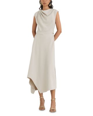 Reiss Camiila Cowl Neck Asymmetric Hem Midi Dress