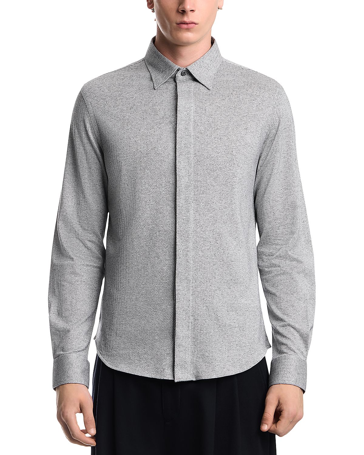 Emporio Armani Cotton Herringbone Hidden Placket Shirt