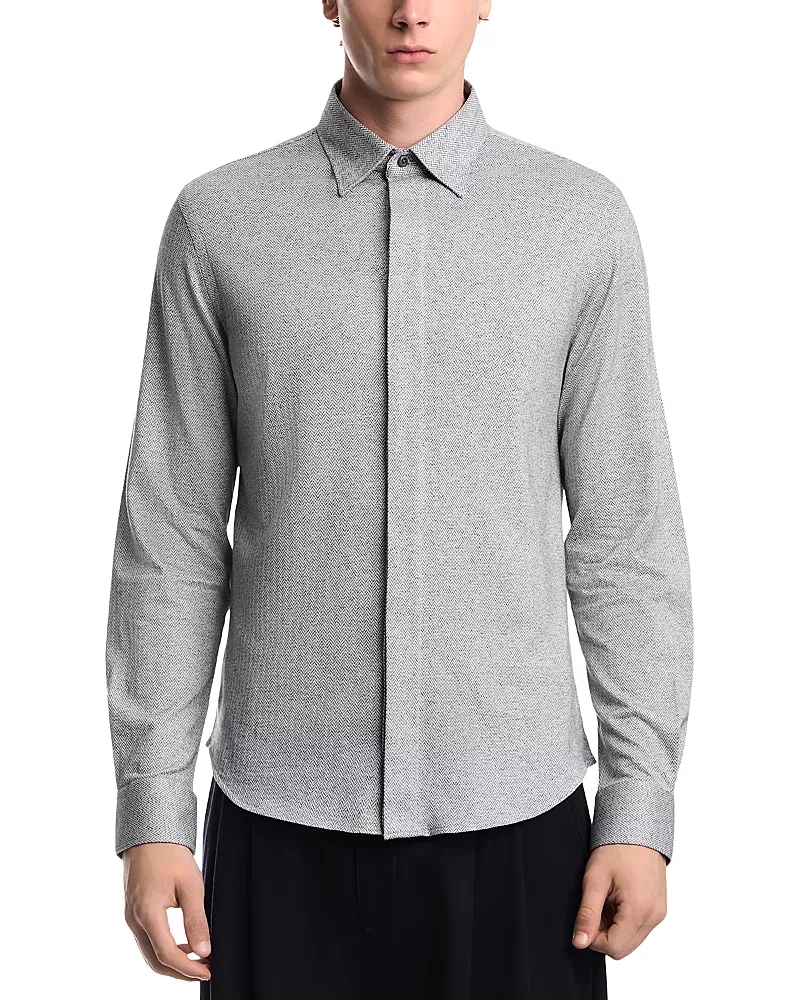 Emporio Armani Cotton Herringbone Hidden Placket Shirt