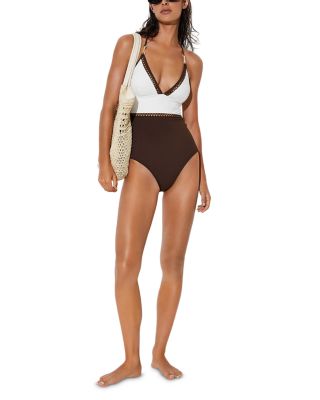 Ray Lattice Trim One Piece Swimsuit