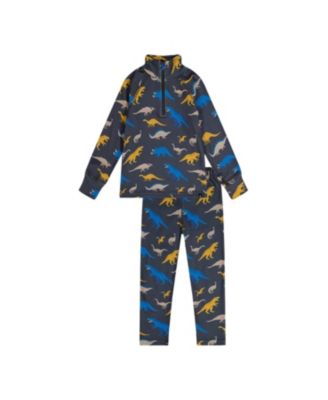 Boys' Two Piece Dinosaur Brushed Half-Zip Top & Pants Thermal Underwear - Little Kid, Big Kid