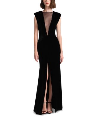 Leanna Mesh Trim Velvet Gown