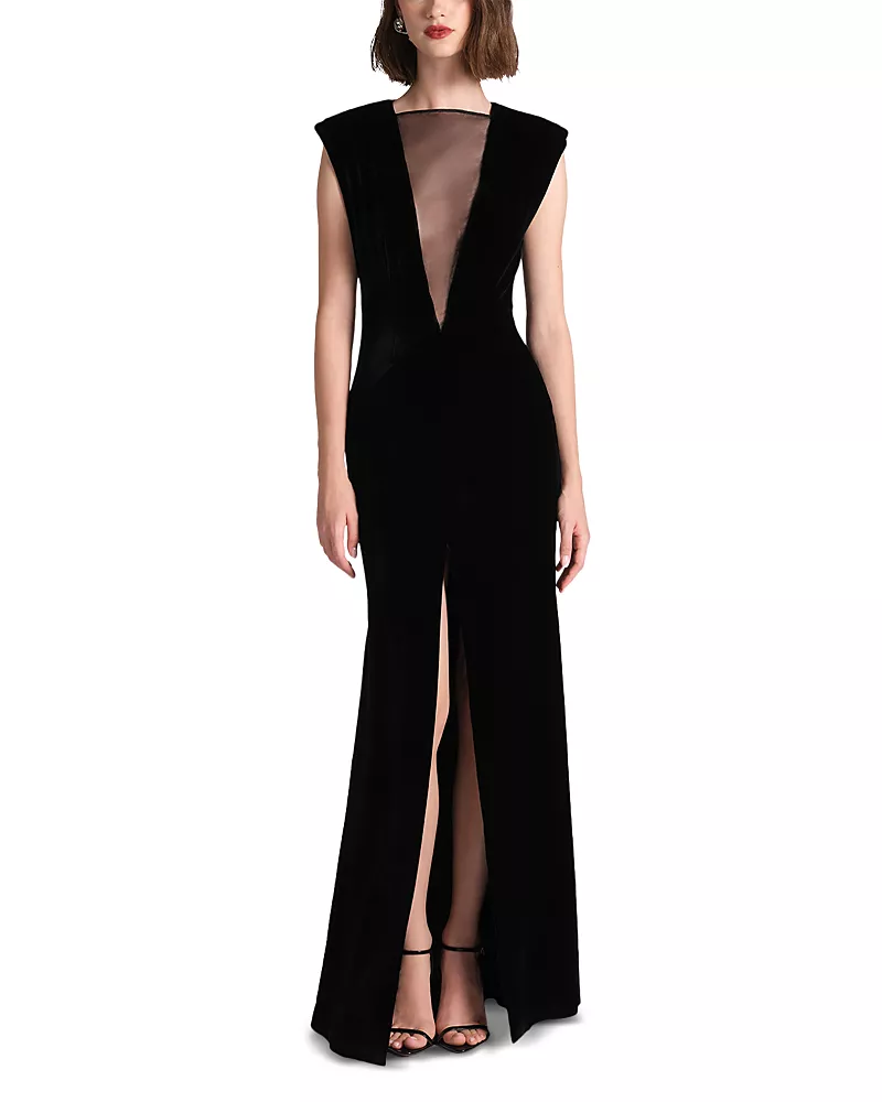 Bcbgmaxazria Leanna Mesh Trim Velvet Gown