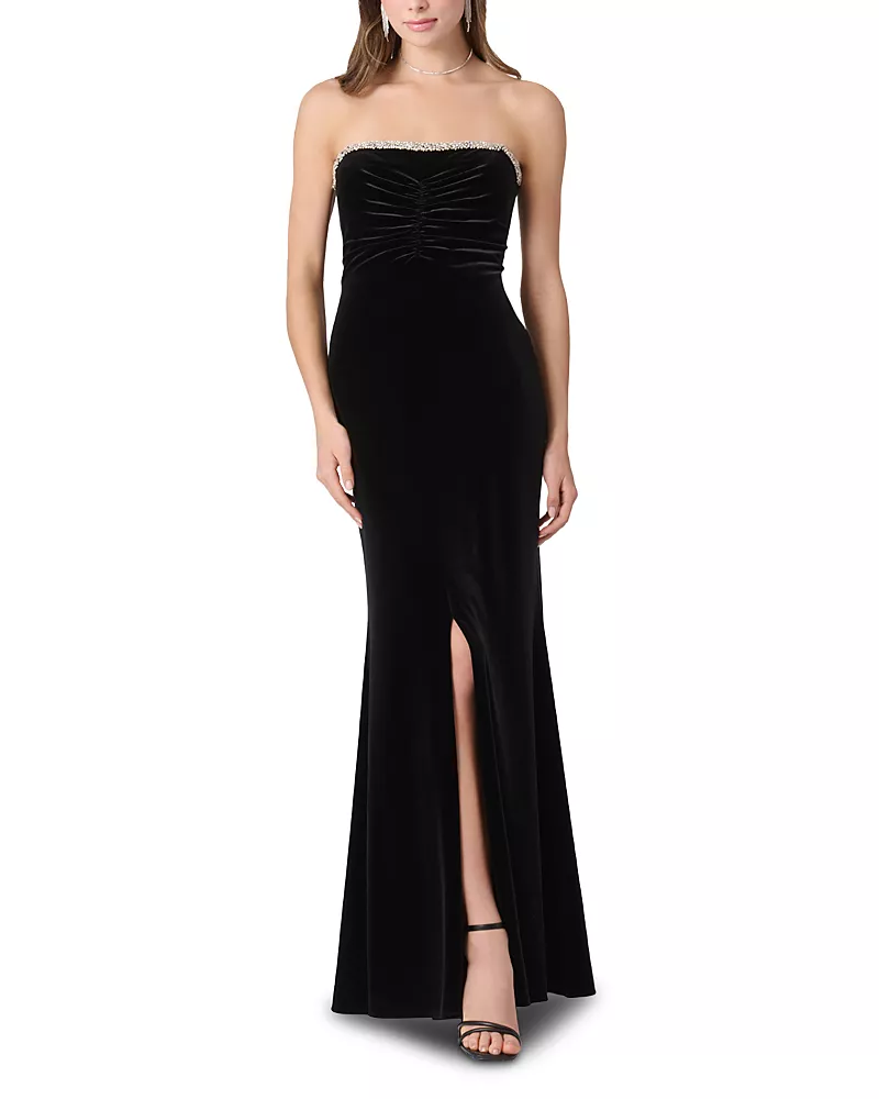 Shoshanna Juniper Embellished Velvet Strapless Dress