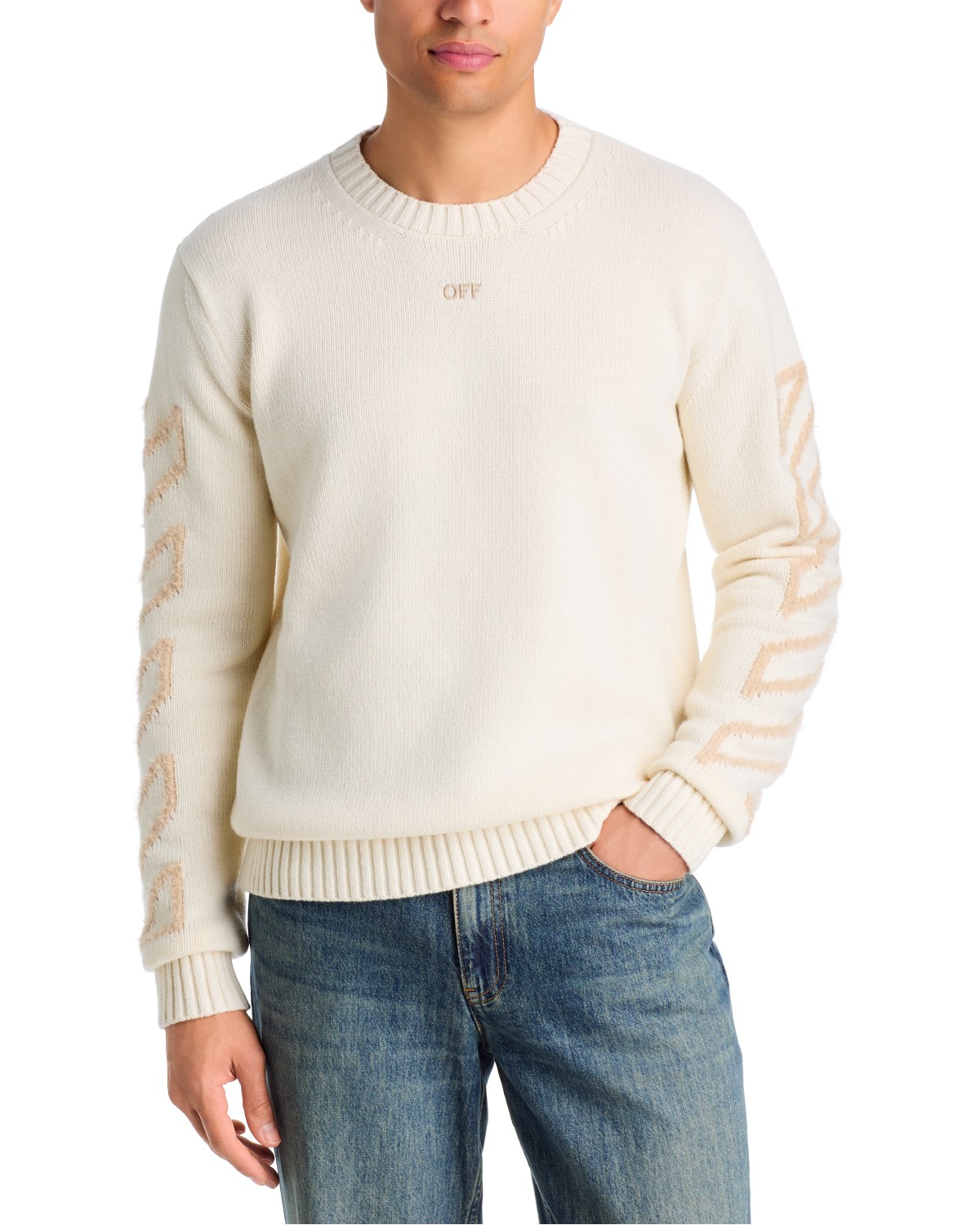 Off-White Diagonal Arrow Fuzzy Knit Sweater in Cream