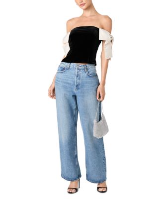 Carey Velvet Bow Trim Top - thumbnail 2