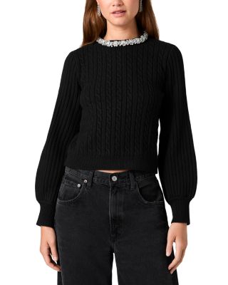 Avea Embellished Neck Cable Knit Sweater