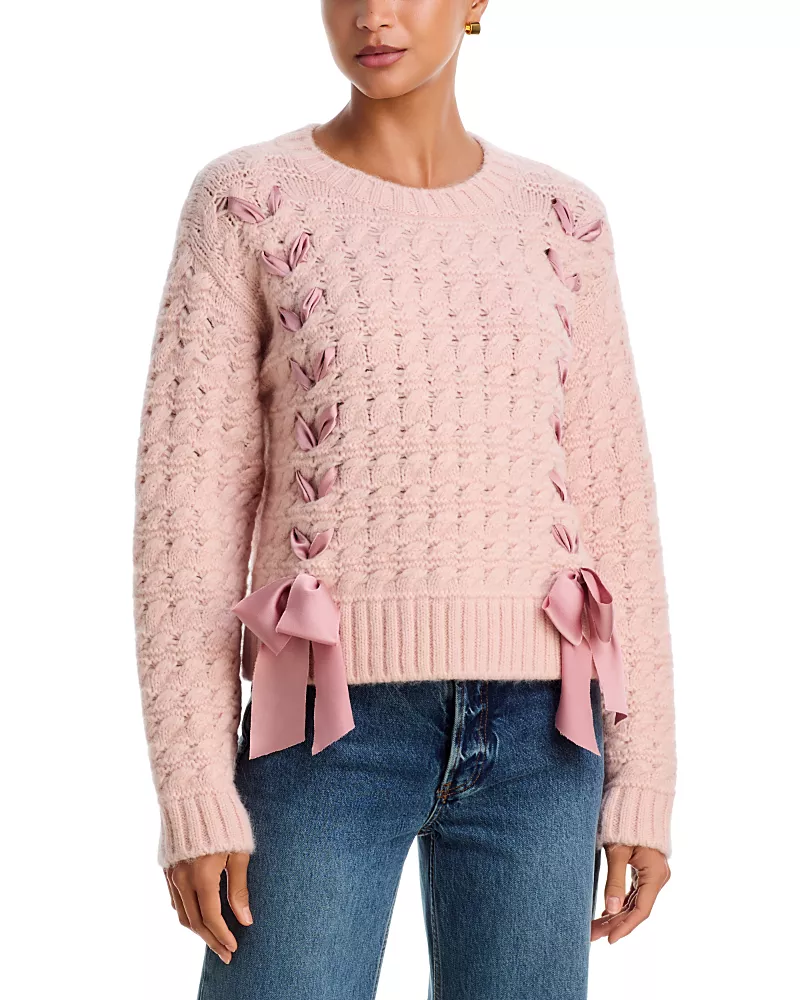 LoveShackFancy Quimby Baby Alpaca Wool Blend Bow Tie Detail Sweater