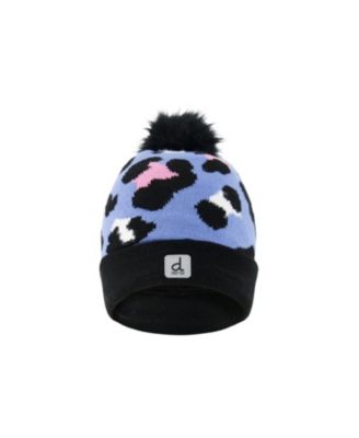  Girls' Winter Leopard Jacquard Fleece-Lined Pompom Knit Hat - Little Kid, Big Kid