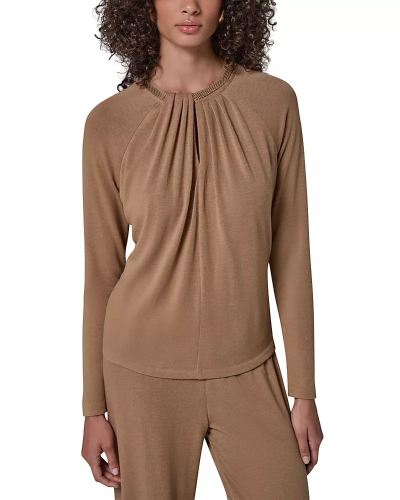Dkny Embellished Knit Gathered Blouse