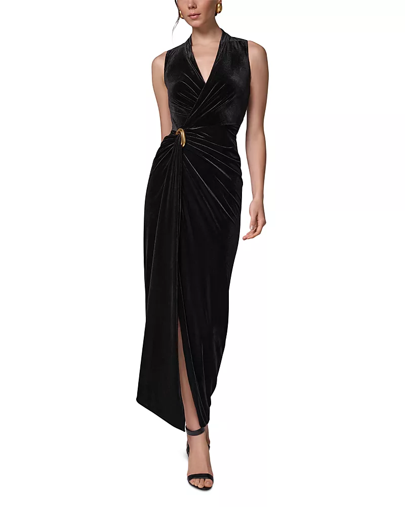 Donna Karan New York Sleeveless Velvet Faux Wrap Maxi Dress