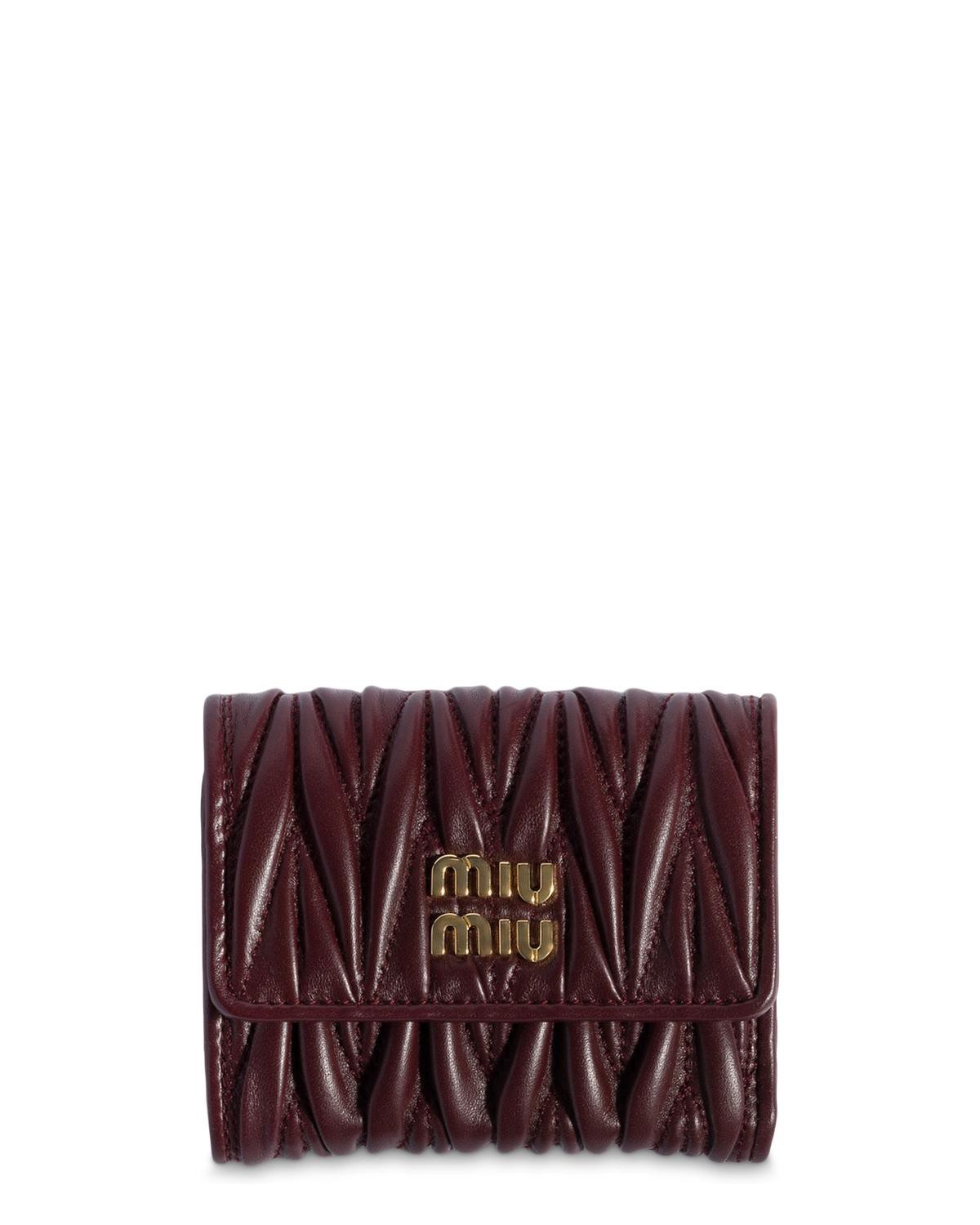 Miu Miu Matelasse Nappa Leather Small Wallet in Burgundy