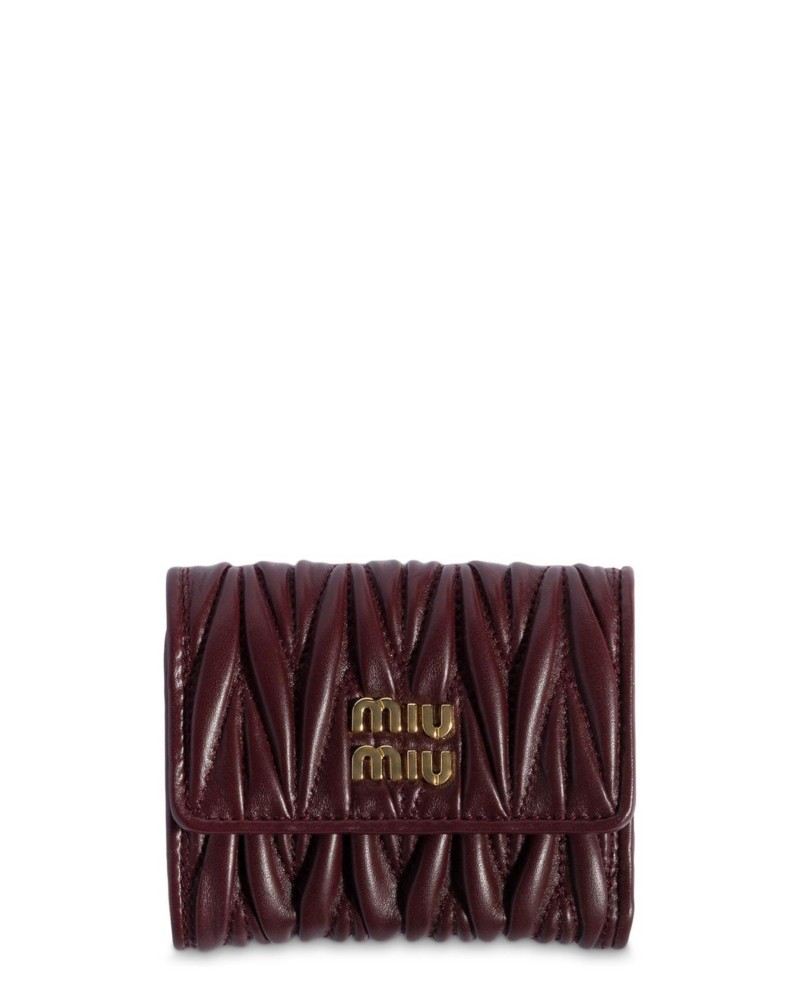 Miu Miu Matelasse Nappa Leather Small Wallet in Burgundy
