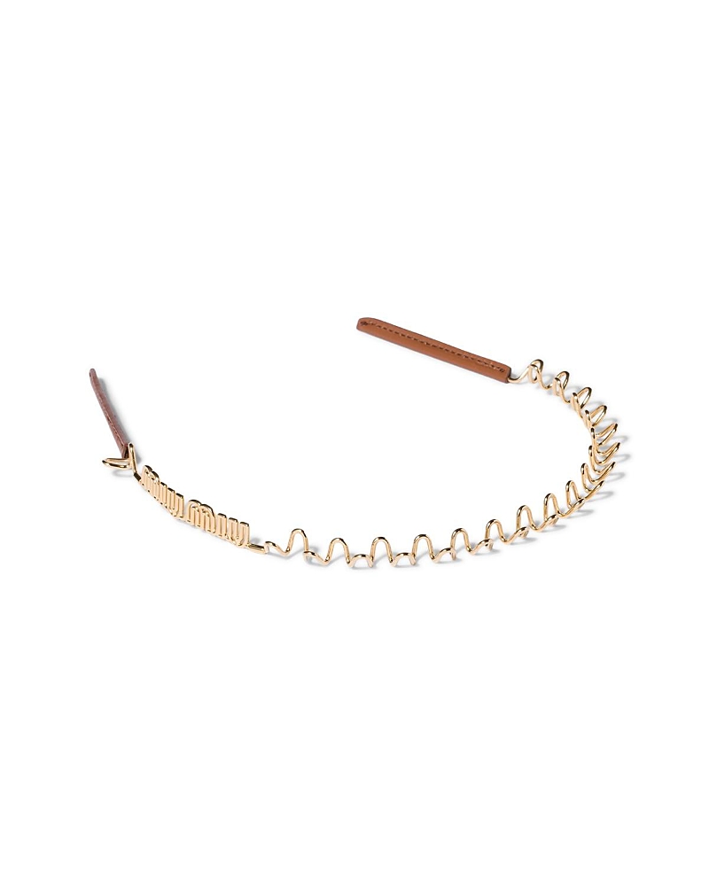 Miu Miu Metal And Leather Headband In Gold/silver