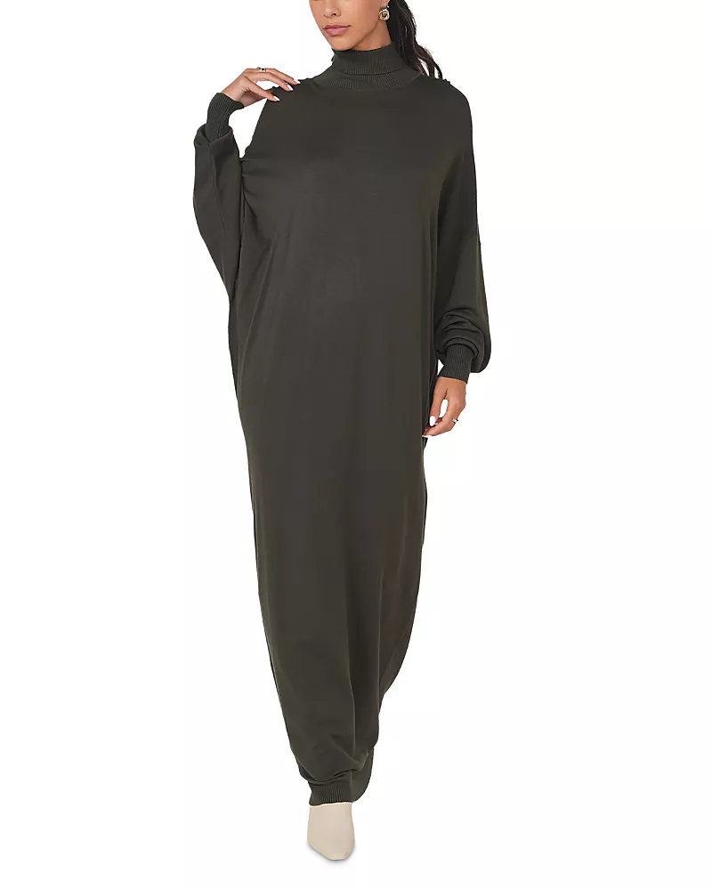 Point Turtleneck Dolman Sleeve Maxi Dress