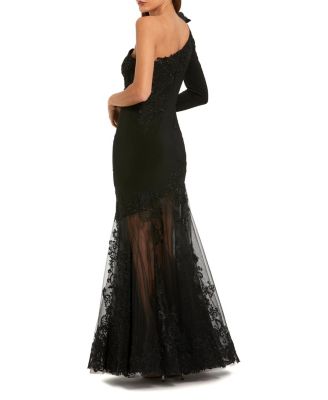  Jersey One Sleeve Applique Sheer Mermaid Gown