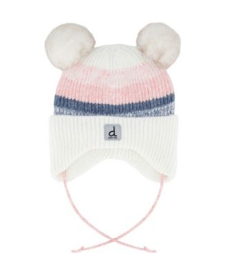  Girls' Striped Fleece Lined Pompom Ear Flap Winter Knit Hat - Baby, Little Kid
