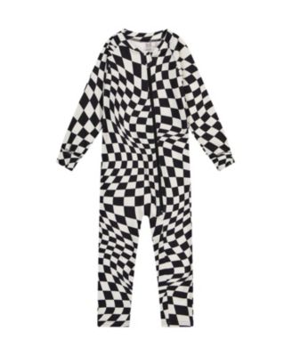 Boys' One Piece Checkered Fleece Asymmetric Zipper Thermal Underwear - Baby