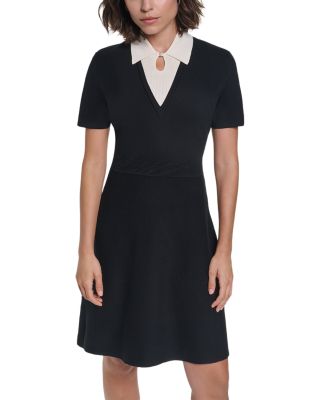 Short Sleeve Collared Sweater Dress