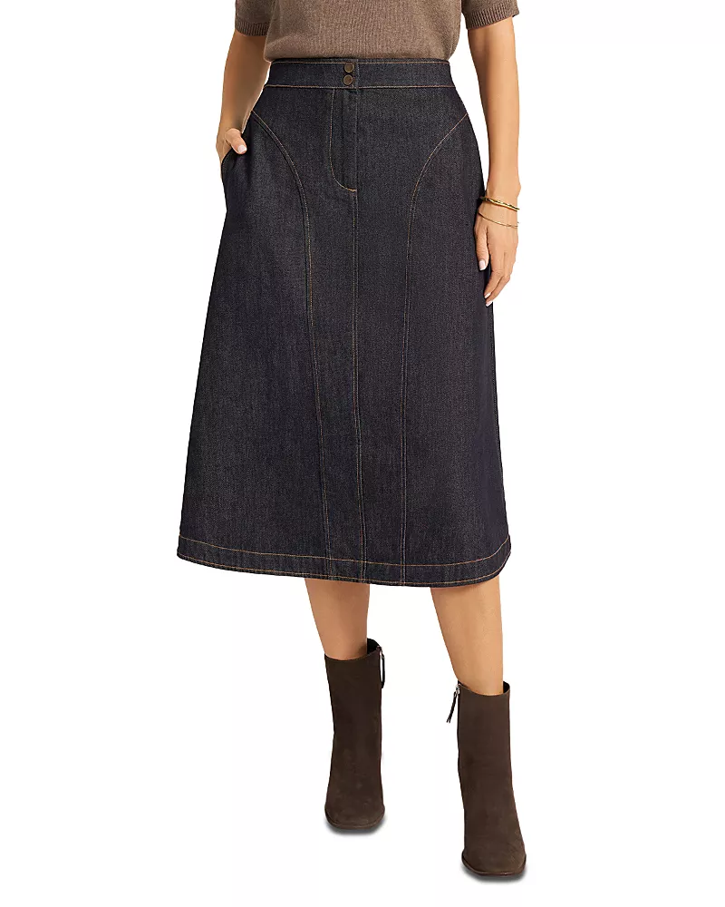 Matty M Lynn Denim Seamed Midi Skirt