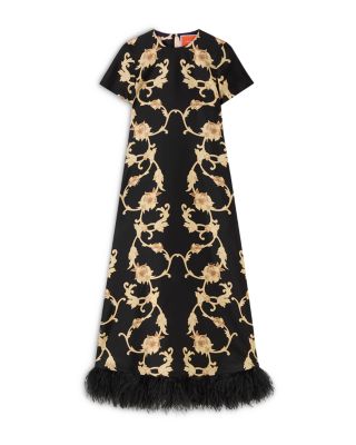 Silk Feather Hem Swing Dress