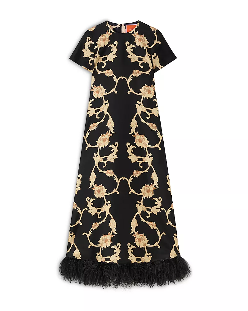 La DoubleJ Silk Feather Hem Swing Dress