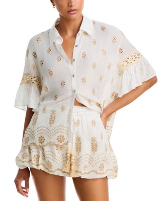 Ashlynn Eyelet Shirt Swim Cover-Up