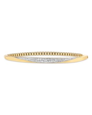 14K Yellow Gold Diamond Dipped Hinged Bangle Bracelet, 0.36 tcw