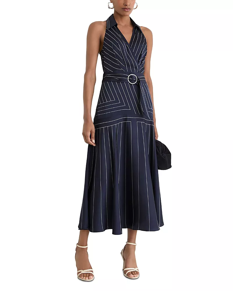 Reiss Casey Striped Satin Racerback Dress