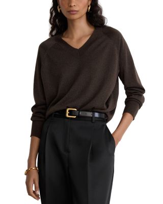 Reiss Wool Blend Metallic V Neck Sweater