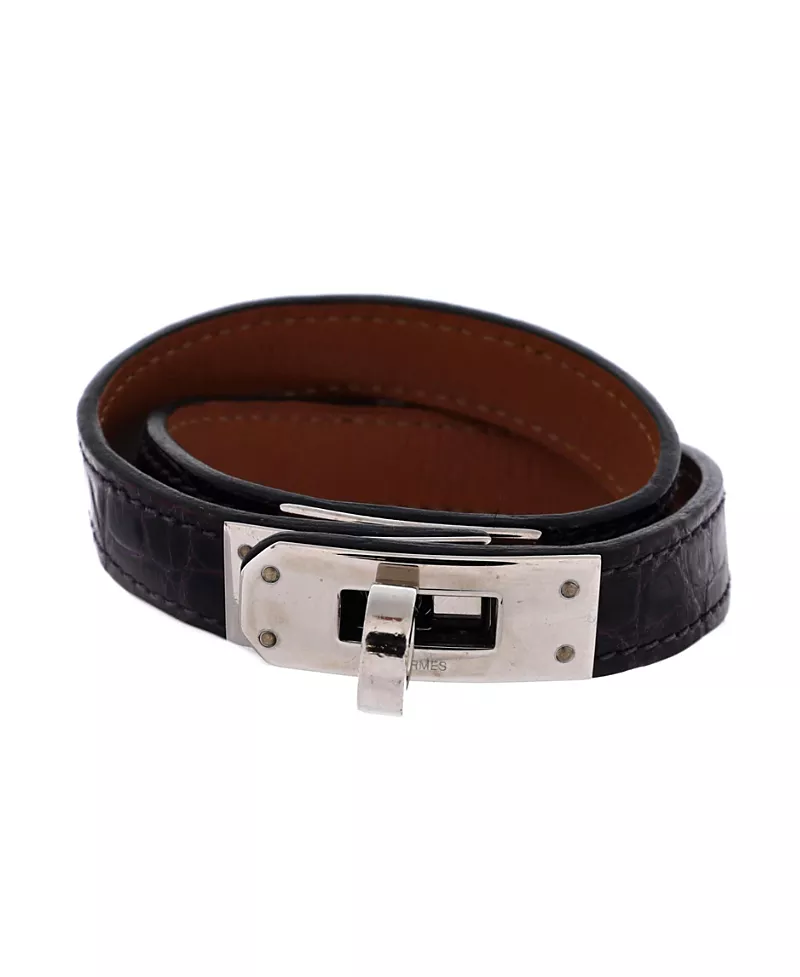 Pre-Owned HERMES Kelly Double Tour Bracelet Shiny Alligator
